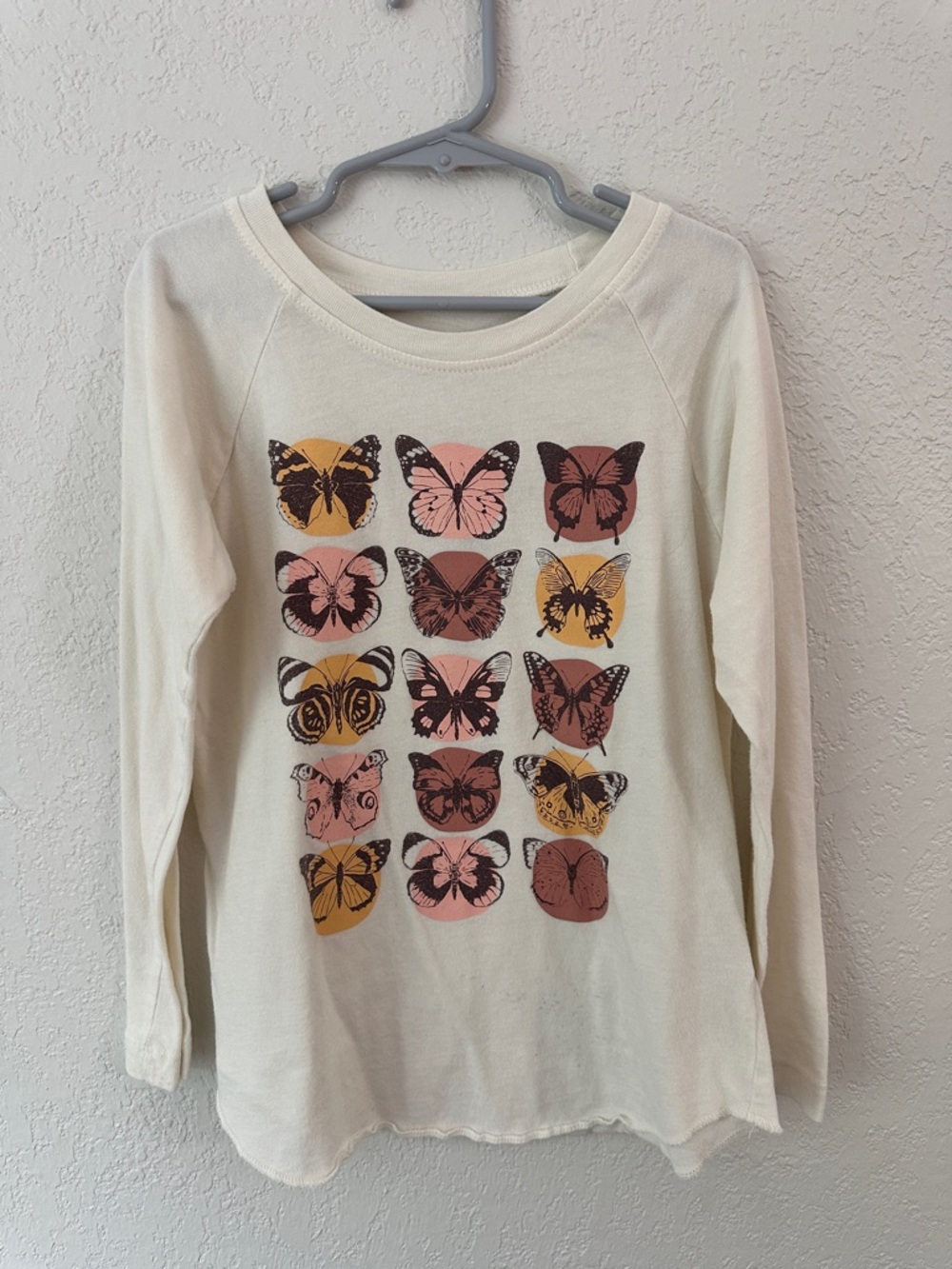 Girls' Cream Butterfly Print Long Sleeve Top